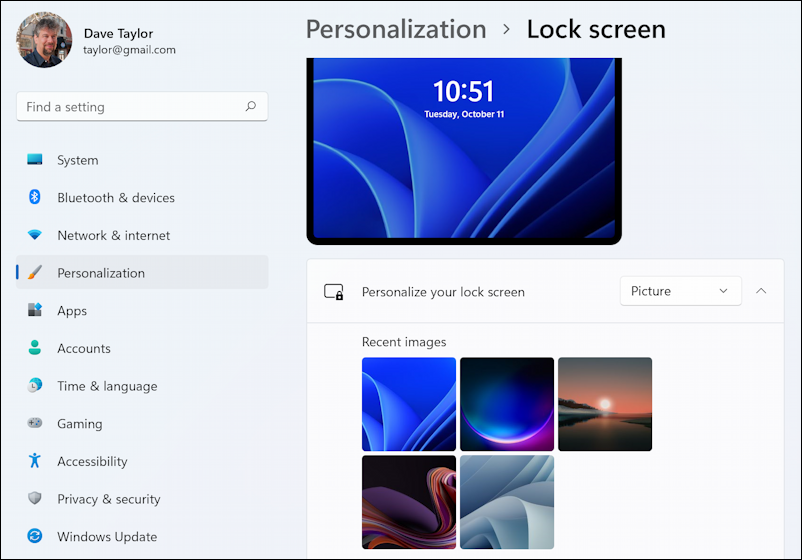 win11 customize lock screen weather - settings > personalization > lock screen - pictures