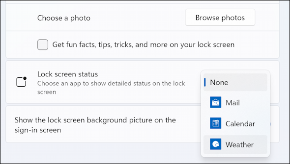 win11 customize lock screen weather - settings > personalization > lock screen > picture options