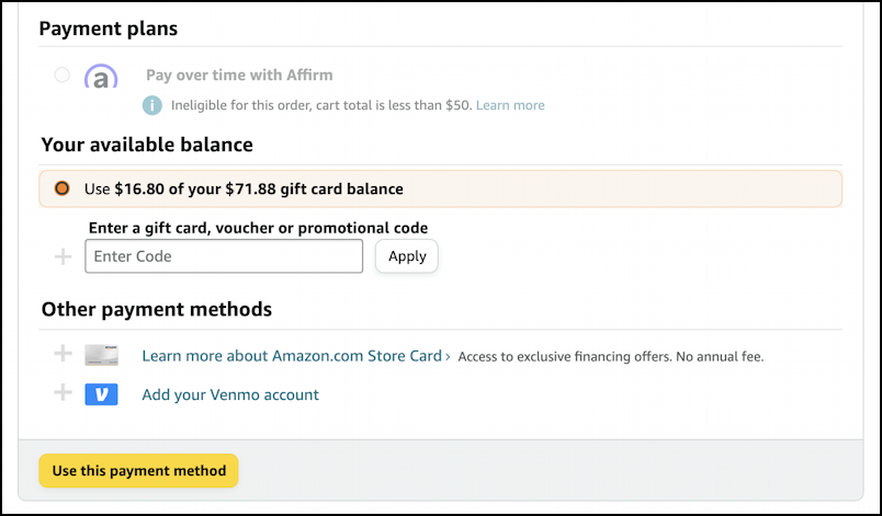 amazon pay with venmo - add new payment method - venmo