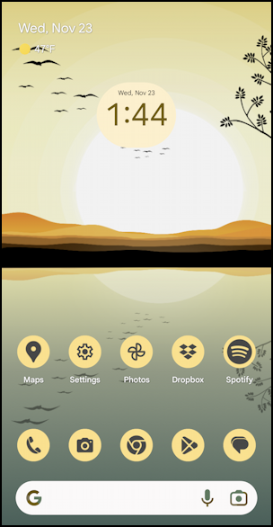 android 13 themed icons - home screen yellow icons