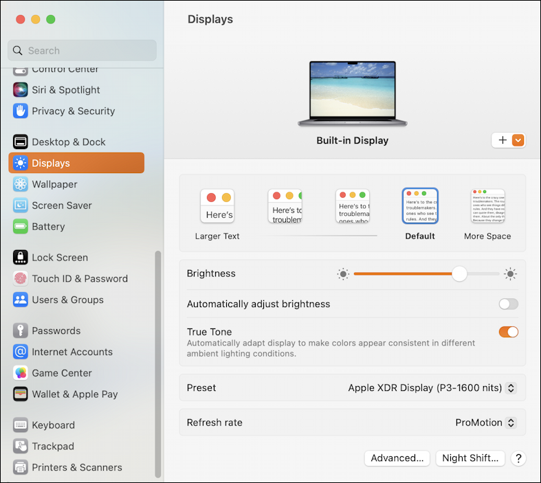 macos 13 external display arrange - settings > display