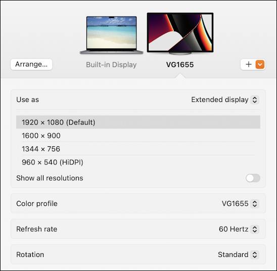 macos 13 external display arrange - external monitor settings options