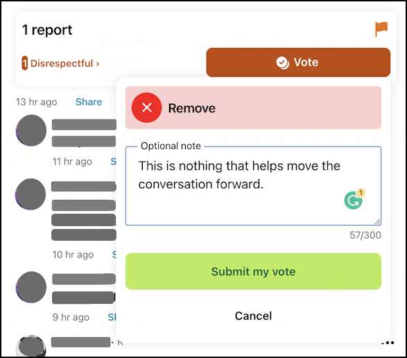 nextdoor review team content moderation - how it works - remove, comment added