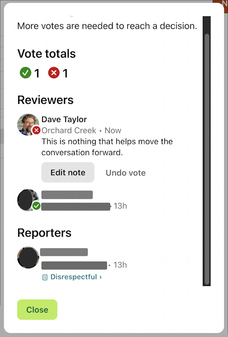 nextdoor review team content moderation - how it works - how people voted
