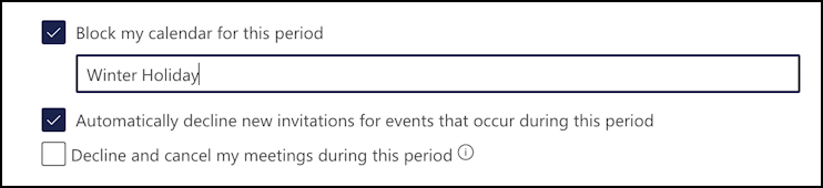 microsoft outlook.com set up autoreply holiday - settings > mail > automatic replies - block calendar