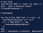 linux shell script count files executables PATH how to write