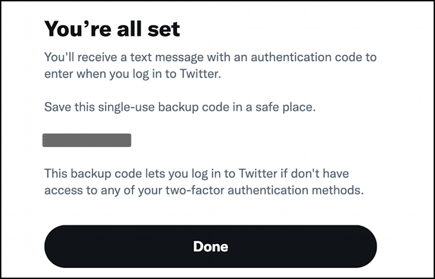 twitter enable 2-factor 2-step authentication - all set sms text 2fa