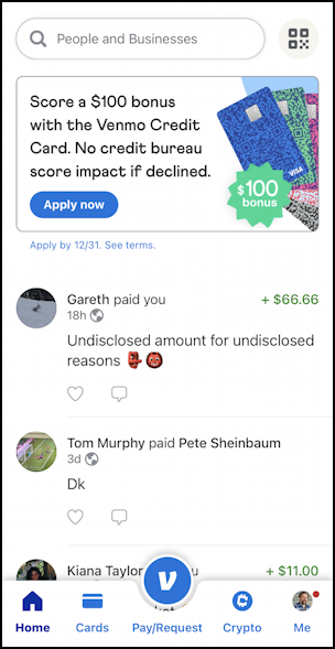 venmo mark transactions private hidden - home screen