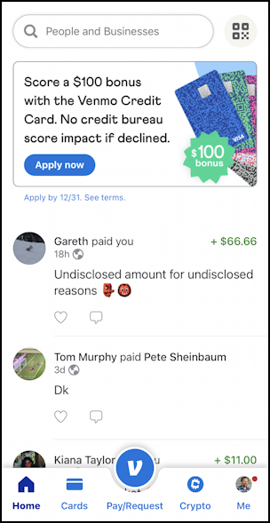 venmo mark transactions private hidden - home screen
