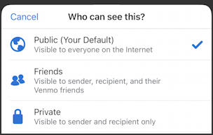 venmo mark transactions private hidden - privacy options public private friends