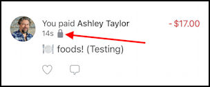 venmo mark transactions private hidden - padlock icon on timeline entry