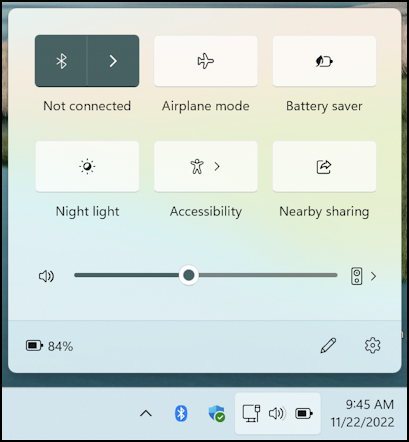 windows 11 quick settings window controls - default settings