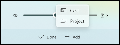 windows 11 quick settings window controls - add cast / project
