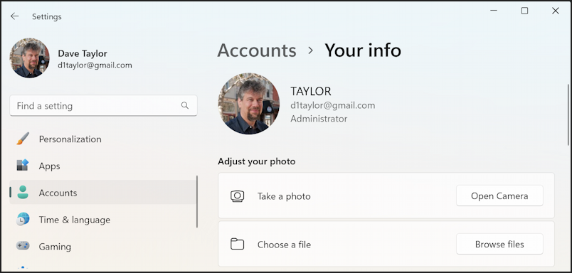 win11 update profile picture photo - settings accounts your info