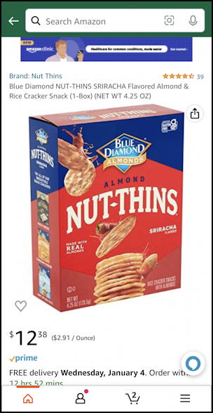 amazon shopping - identify product from photo - sriracha almond crackers chips in amazon store