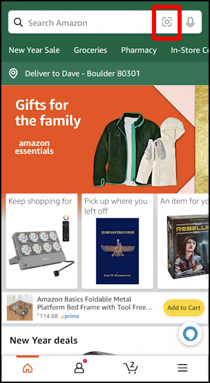 amazon shopping - identify product from photo - home screen