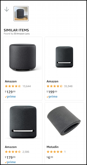 amazon shopping - identify product from photo - product matched: echo studio