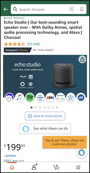 amazon shopping - identify product from photo - echo studio product page