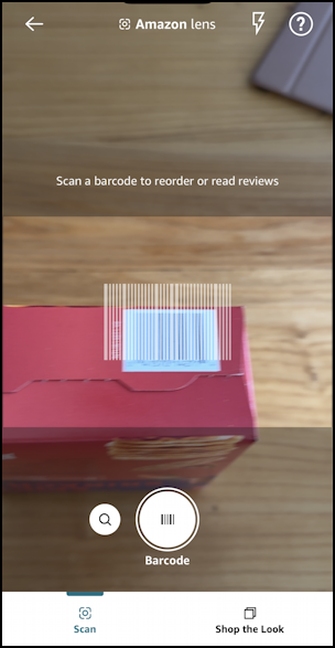 amazon shopping - identify product from photo - scanning bar code