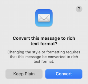 apple mail mac change rich text - convert this message to rich text format?