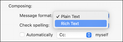 apple mail mac change rich text - settings - change default to rich text