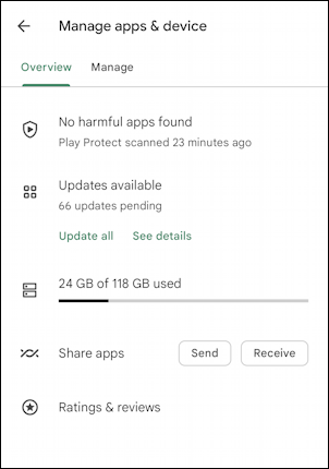 android 13 - check for app updates play store - 66 updates available