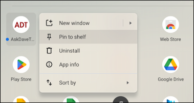 chromeos shelf dock taskbar - right click app icon shortcut menu