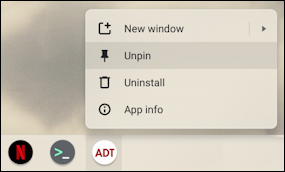 chromeos shelf dock taskbar - remove app icon shortcut from shelf