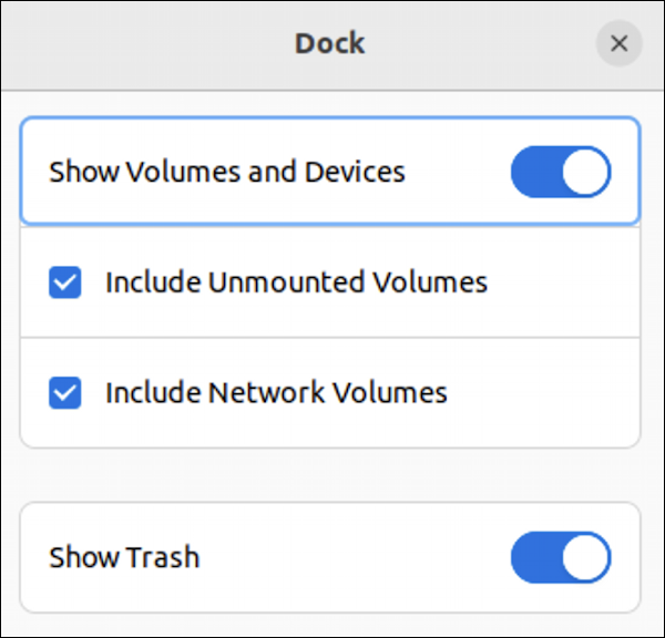 ubuntu linux gnome desktop - settings appearance dock additional configuration