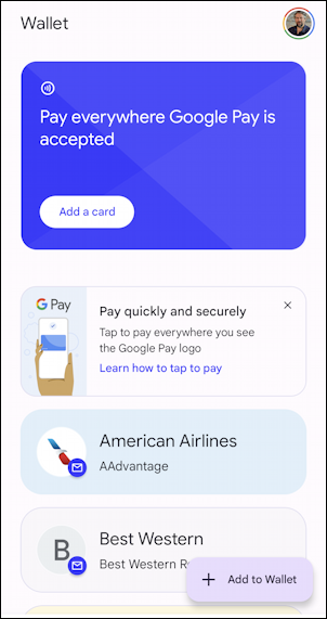 google pay wallet add new credit card - no cards