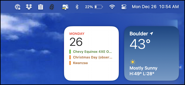 mac macos 13 weather menubar - widget notification center