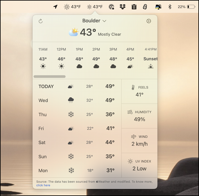 mac macos 13 weather menubar - weather forecast