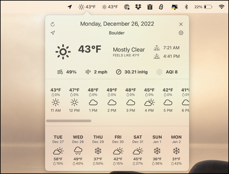 mac macos 13 weather menubar - weatherdock app
