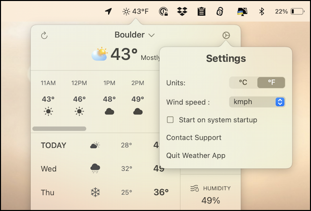 mac macos 13 weather menubar - weather forecast app settings preferences