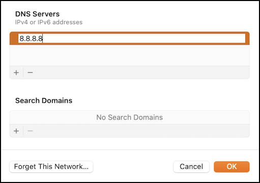 mac dns server change lookup tcp/ip - changed dns server to google 8.8.8.8