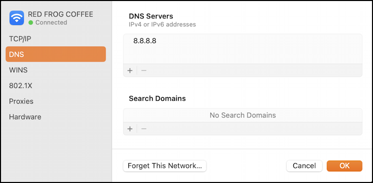mac dns server change lookup tcp/ip - updated with new DNS server address