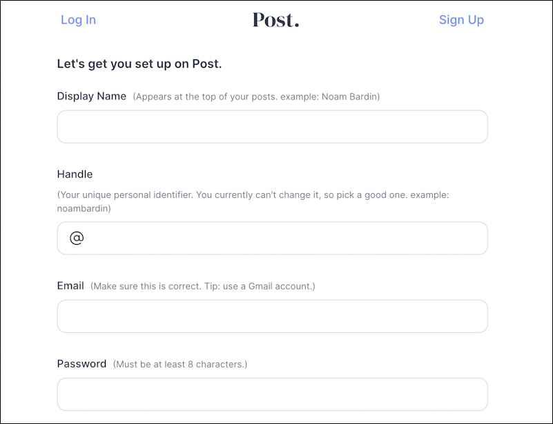 post.news @post account setup - enter account basics