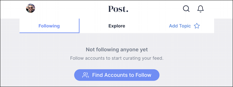 post.news @post account setup - no followers following feed