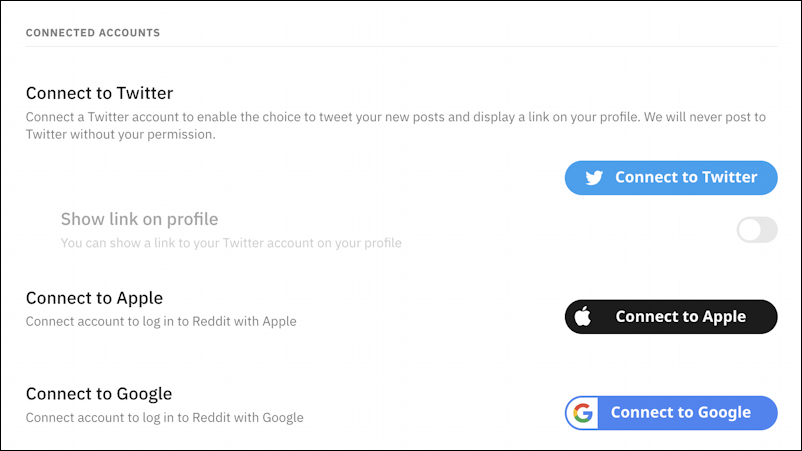 reddit add twitter link connection - connect external accounts twitter apple google