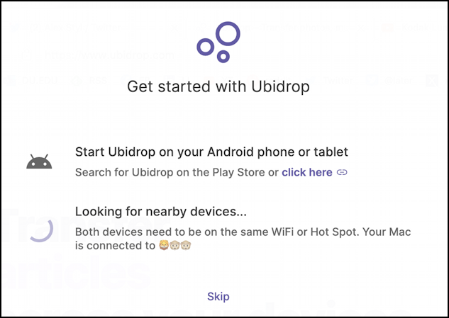 ubidrop mac android file sharing - mac setup 1