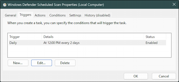 win11 schedule windows defender scan - defender scheduled scans - trigger summary