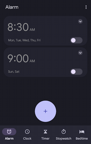 android google clock - custom recorded voice alarm - two alarms