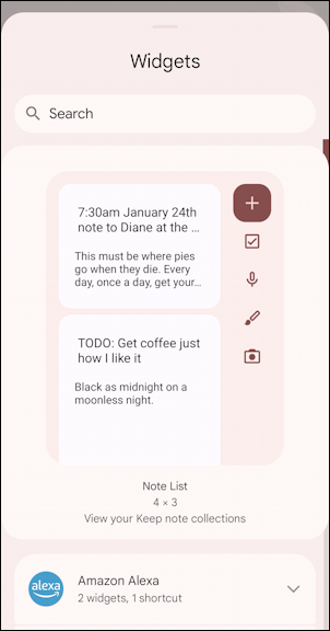 android modify add home screen widgets - list of add widgets top