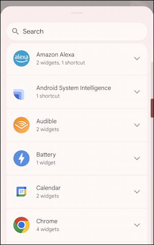 android modify add home screen widgets - list of widgets to add