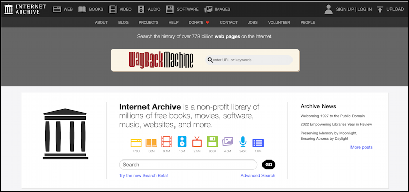 archive.org wayback machine - download free sci-fi horror movies - home page