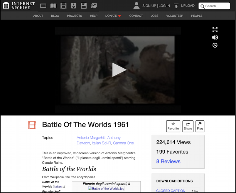 archive.org wayback machine - download free sci-fi horror movies - battle of the worlds 1961