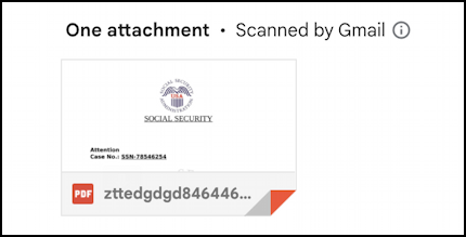 fake ssn social security phishing scam letter - pdf attachment