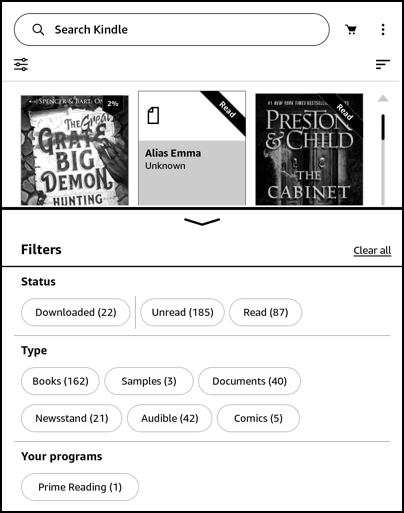 amazon kindle delete remove ebook audiobook - filter view