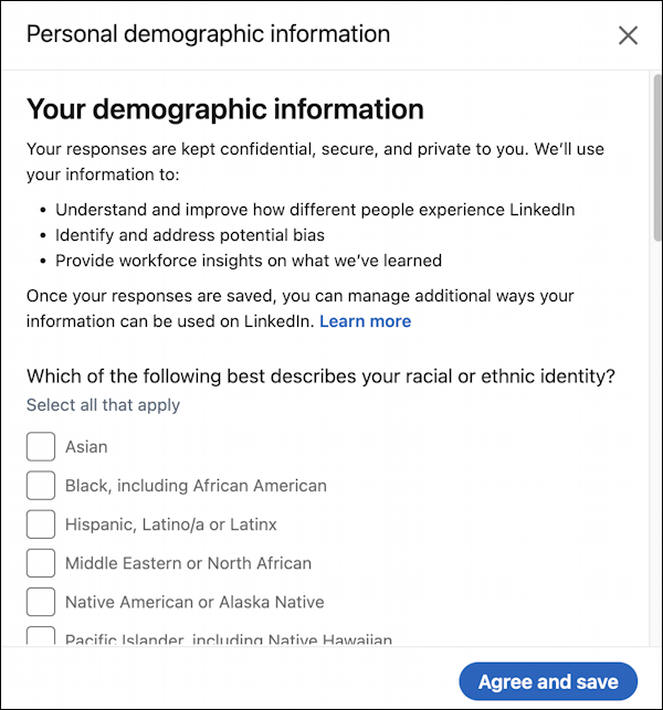 linkedin demographic data visibility privacy - your demo info ethnicity