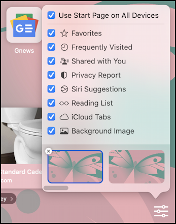 apple mac safari new blank page - customize menu